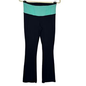 Lululemon Aqua Wide Waist Band Black Flare Yoga Pant Leggings 6